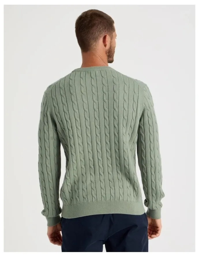Basque Crew Neck Cable Knit Sweater in Light Green