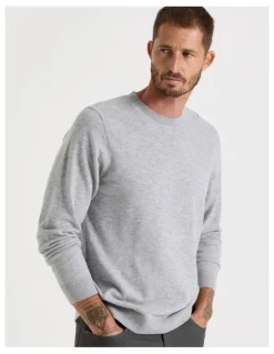 Basque Crew Neck Merino Knitwear Sweater in Grey Marle