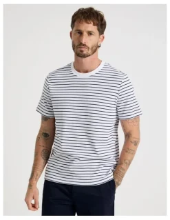 Basque Crew Neck T-Shirt in White Stripe