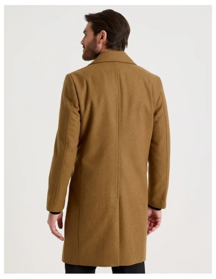 Basque Double Breasted Longline Coat in Caramel