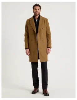 Basque Double Breasted Longline Coat in Caramel