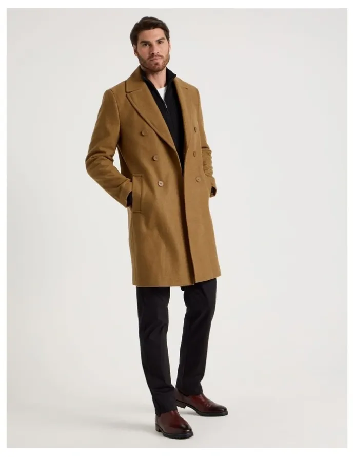 Basque Double Breasted Longline Coat in Caramel