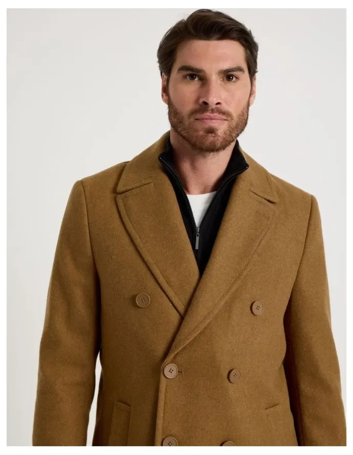 Basque Double Breasted Longline Coat in Caramel
