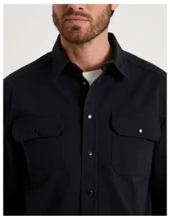 Basque Drill Overshirt With Stud Buttons in Black