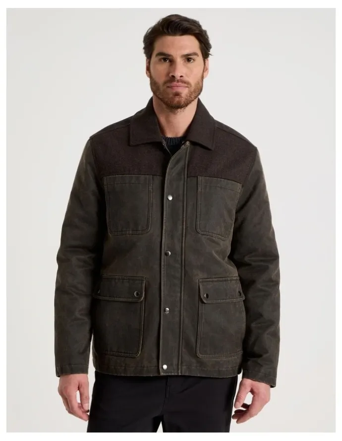 Basque Felt Detail Waxed Jacket in Brown