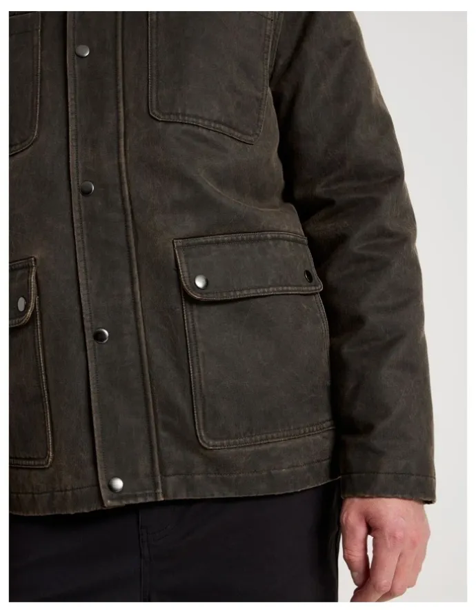 Basque Felt Detail Waxed Jacket in Brown