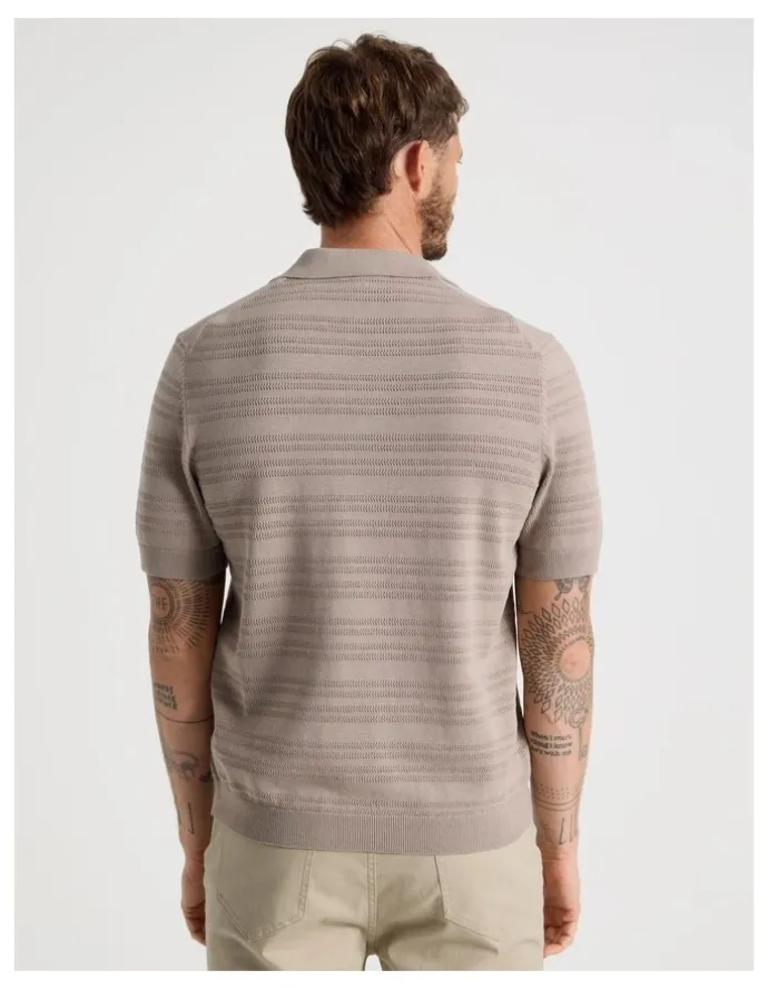 Basque Horizontal Knit Polo in Taupe