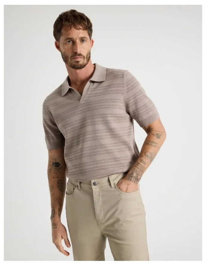 Basque Horizontal Knit Polo in Taupe