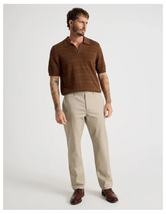 Basque Horizontal Knit Polo in Brown