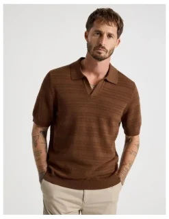 Basque Horizontal Knit Polo in Brown