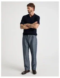 Basque Horizontal Knit Polo in Navy