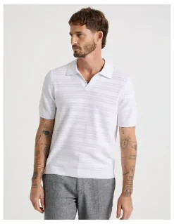Basque Horizontal Knit Polo in White
