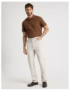 Basque Jersey Short Sleeve Polo in Brown