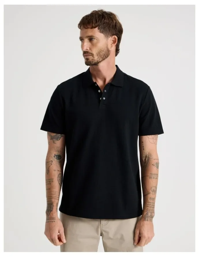 Basque Jersey Short Sleeve Polo in Jet Black