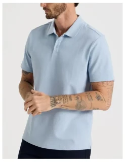Basque Jersey Short Sleeve Polo in Light Blue
