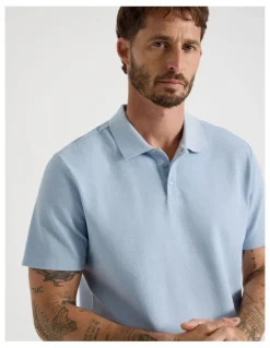 Basque Jersey Short Sleeve Polo in Light Blue