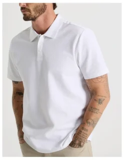 Basque Jersey Short Sleeve Polo in White