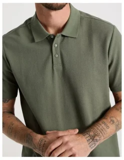 Basque Jersey Short Sleeve Polo in Olive