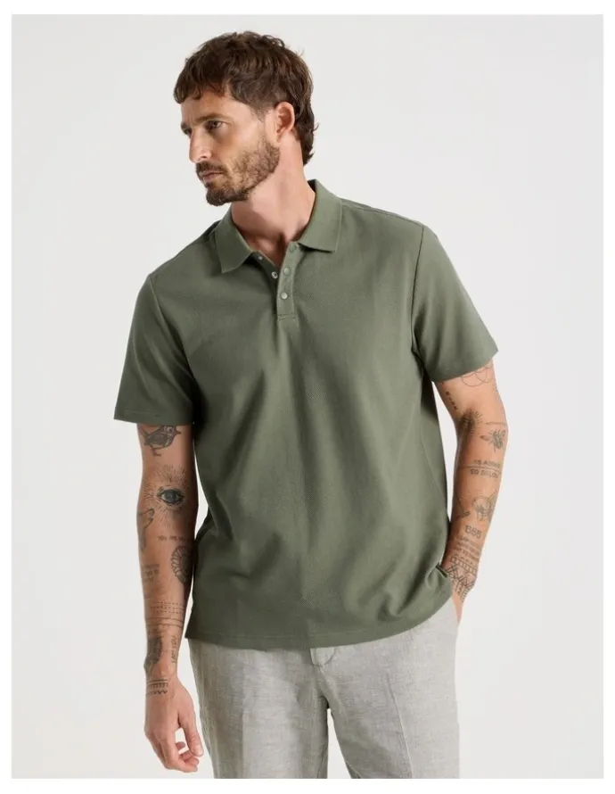 Basque Jersey Short Sleeve Polo in Olive