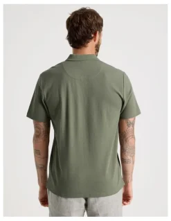 Basque Jersey Short Sleeve Polo in Olive