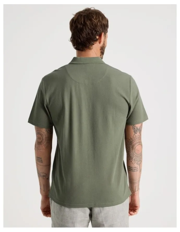 Basque Jersey Short Sleeve Polo in Olive