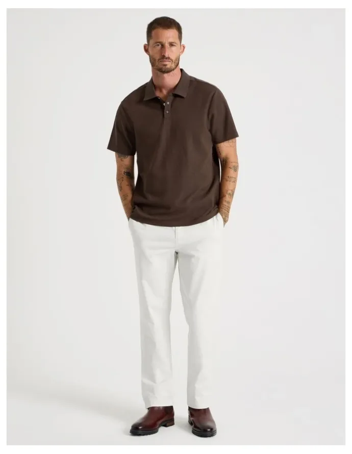 Basque Jersey Short Sleeve Polo Chocolate