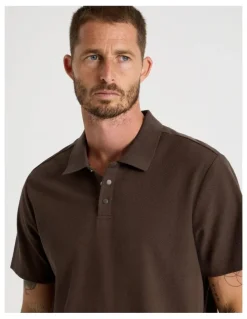 Basque Jersey Short Sleeve Polo Chocolate