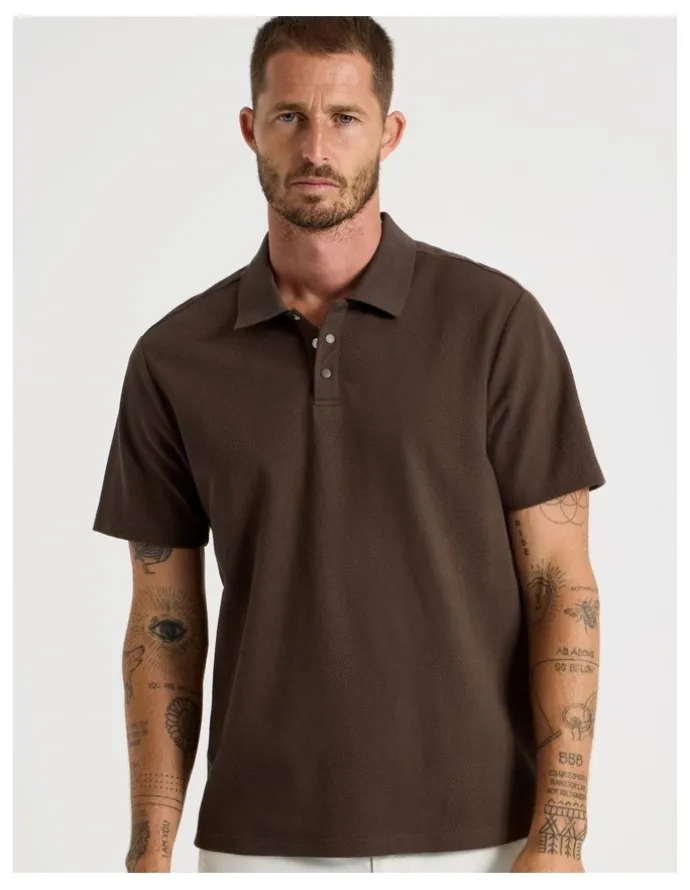 Basque Jersey Short Sleeve Polo Chocolate