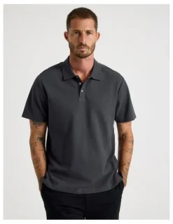Basque Jersey Short Sleeve Polo in Charcoal