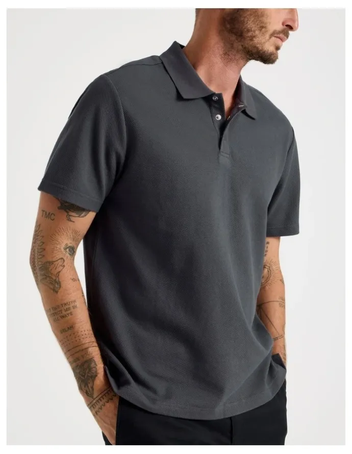 Basque Jersey Short Sleeve Polo in Charcoal