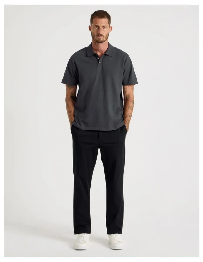 Basque Jersey Short Sleeve Polo in Charcoal