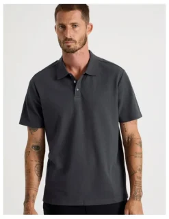Basque Jersey Short Sleeve Polo in Charcoal
