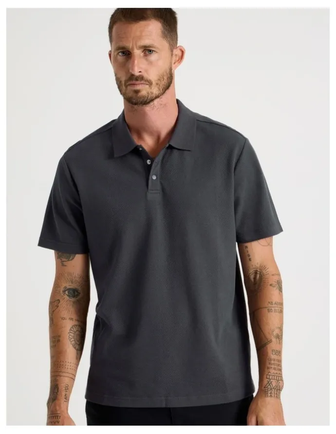 Basque Jersey Short Sleeve Polo in Charcoal