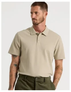 Basque Jersey Short Sleeve Polo in Beige