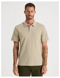 Basque Jersey Short Sleeve Polo in Beige