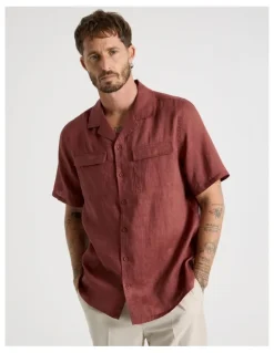 Basque Linen Safari Shirt in Rust