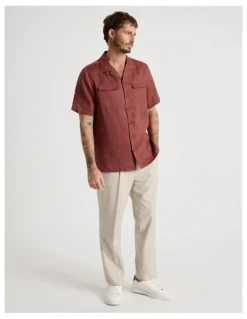 Basque Linen Safari Shirt in Rust