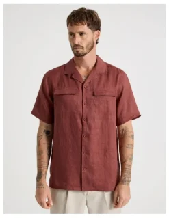 Basque Linen Safari Shirt in Rust