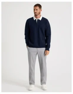 Basque Long Sleeve Knit Rugby Polo in Navy