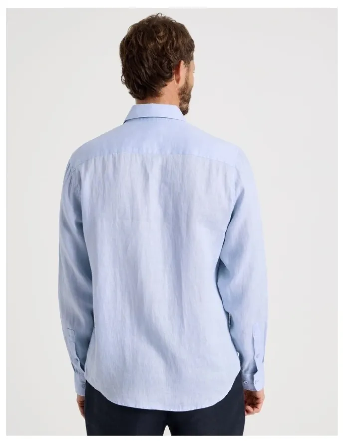Basque Long Sleeve Linen Shirt in Blue