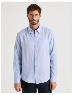 Basque Long Sleeve Linen Shirt in Blue