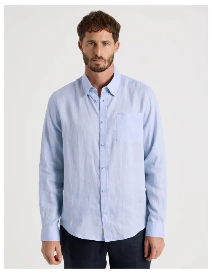 Basque Long Sleeve Linen Shirt in Blue