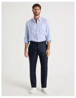 Basque Long Sleeve Linen Shirt in Blue