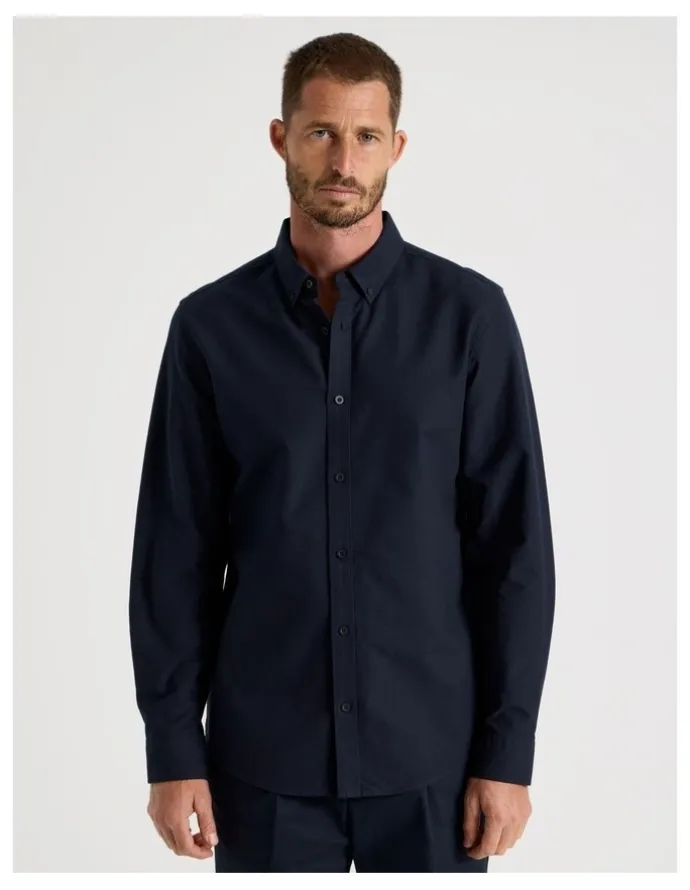 Basque Long Sleeve Oxford Shirt in Navy