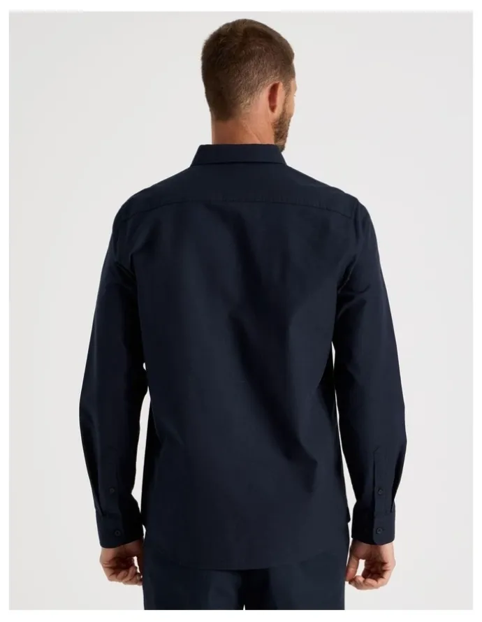 Basque Long Sleeve Oxford Shirt in Navy
