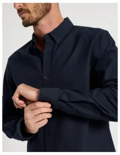 Basque Long Sleeve Oxford Shirt in Navy