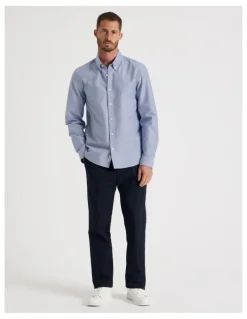 Basque Long Sleeve Oxford Shirt in Blue