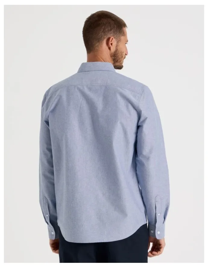 Basque Long Sleeve Oxford Shirt in Blue