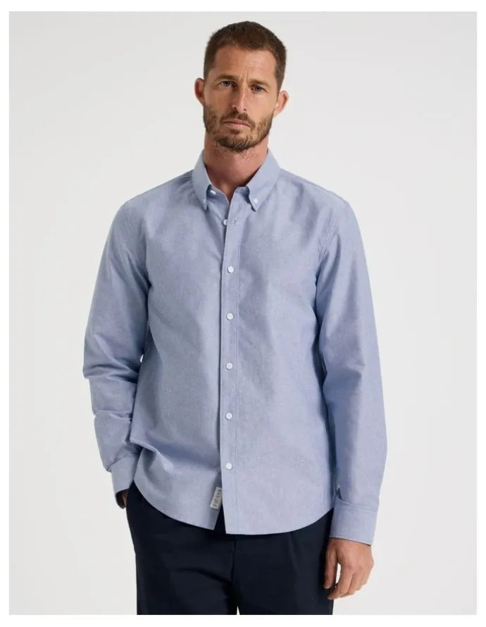 Basque Long Sleeve Oxford Shirt in Blue