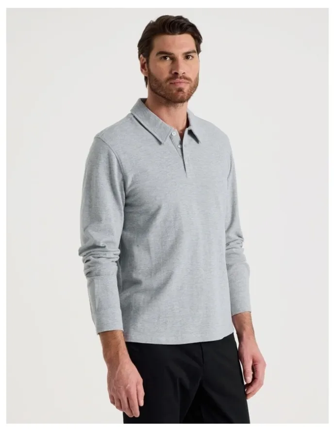 Basque Long Sleeve Polo in Grey
